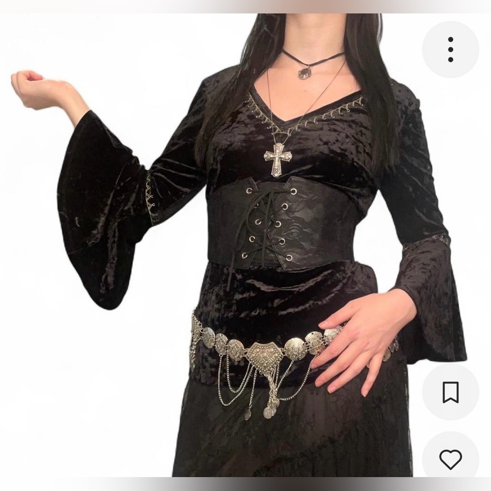 SOLD ! black velvet princess v neck top with blue and gold embroidery